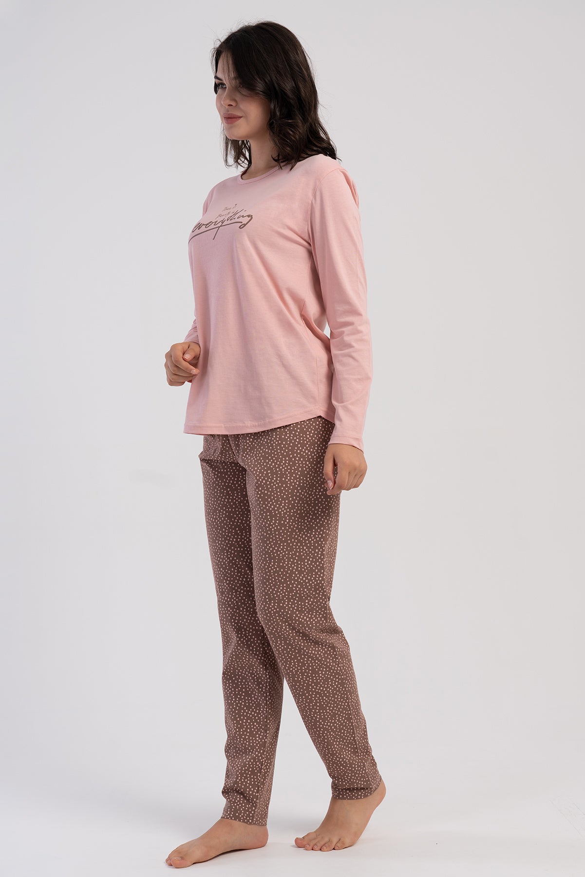 KADIN P.SUPREM XXL O YAKA UZUN KOL ETEGI OVAL PIJAMA TAKIM - PEMBE