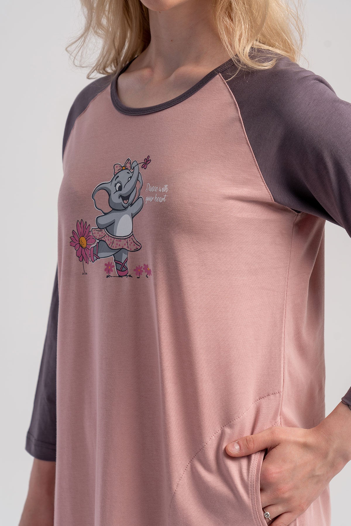 KADIN P.SUPREM 7/8 REGLAN KOL ETEGI OVAL CEPLI TUNIK - PINK