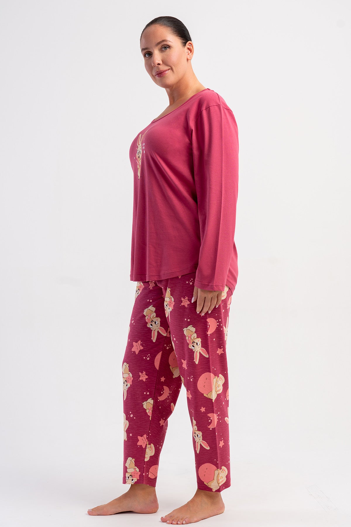 KADIN P.SUPREM XXL O YAKA UZUN KOL ETEGI OVAL PIJAMA TAKIM - GULKURUSU