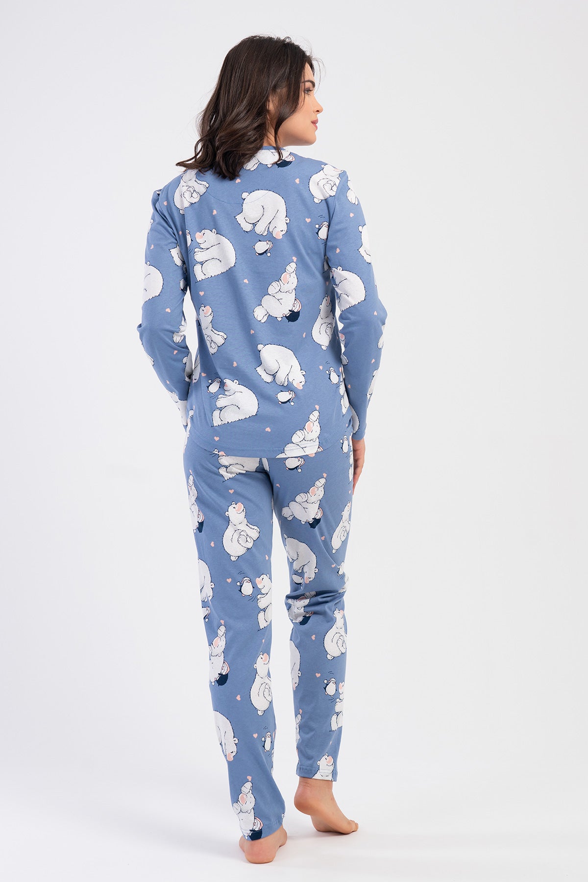 KADIN P.SUPREM O YAKA UZUN KOL ETEGI OVAL PIJAMA TAKIM - AÇIK LACIVERT