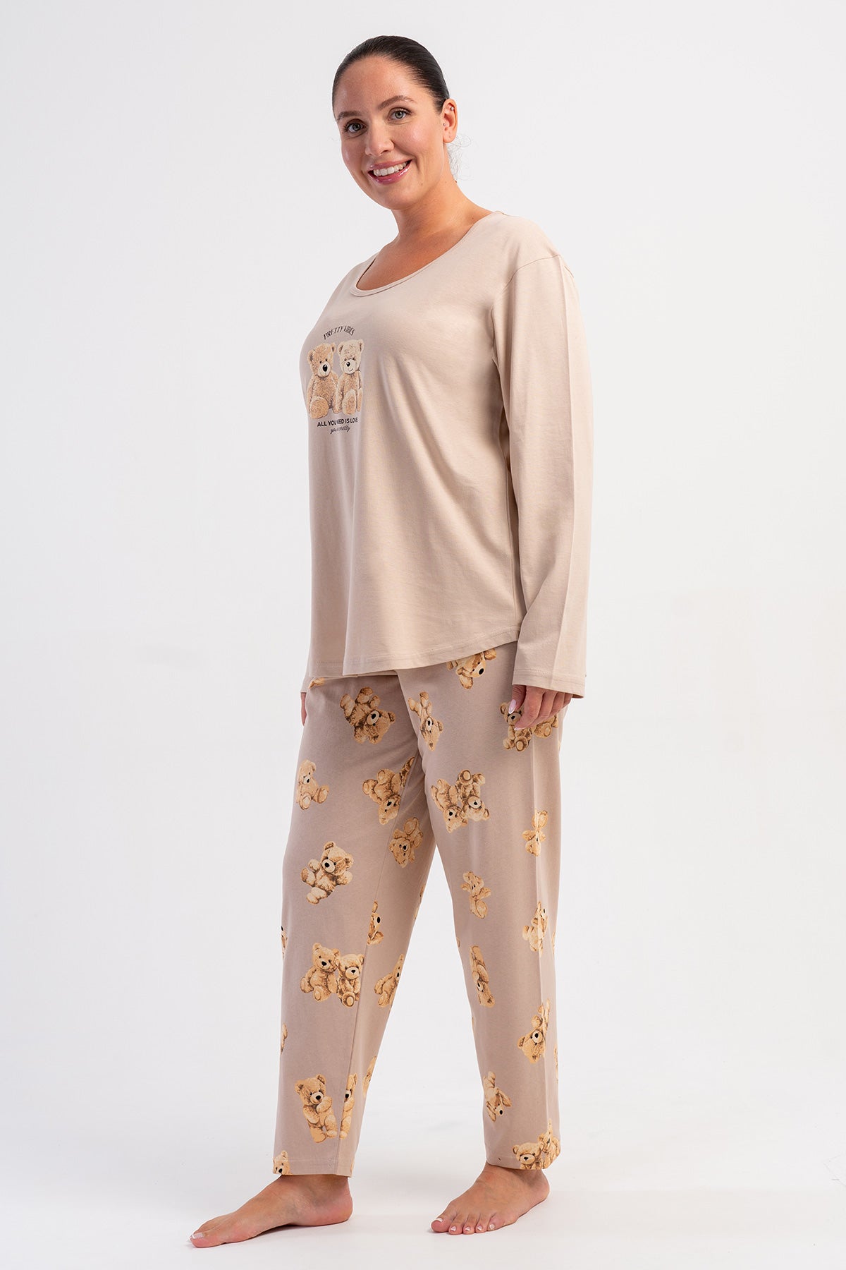 KADIN P.SUPREM XXL O YAKA UZUN KOL ETEGI OVAL PIJAMA TAKIM - AÇIK PEMBE