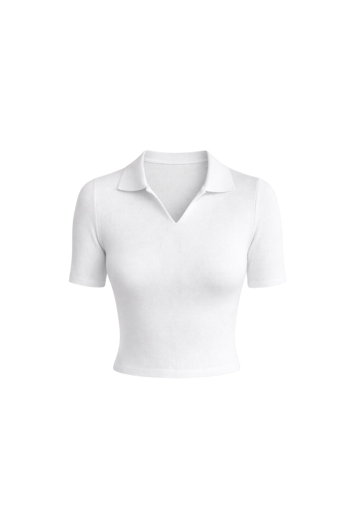 Polo Yaka Triko Crop Bluz - Siyah