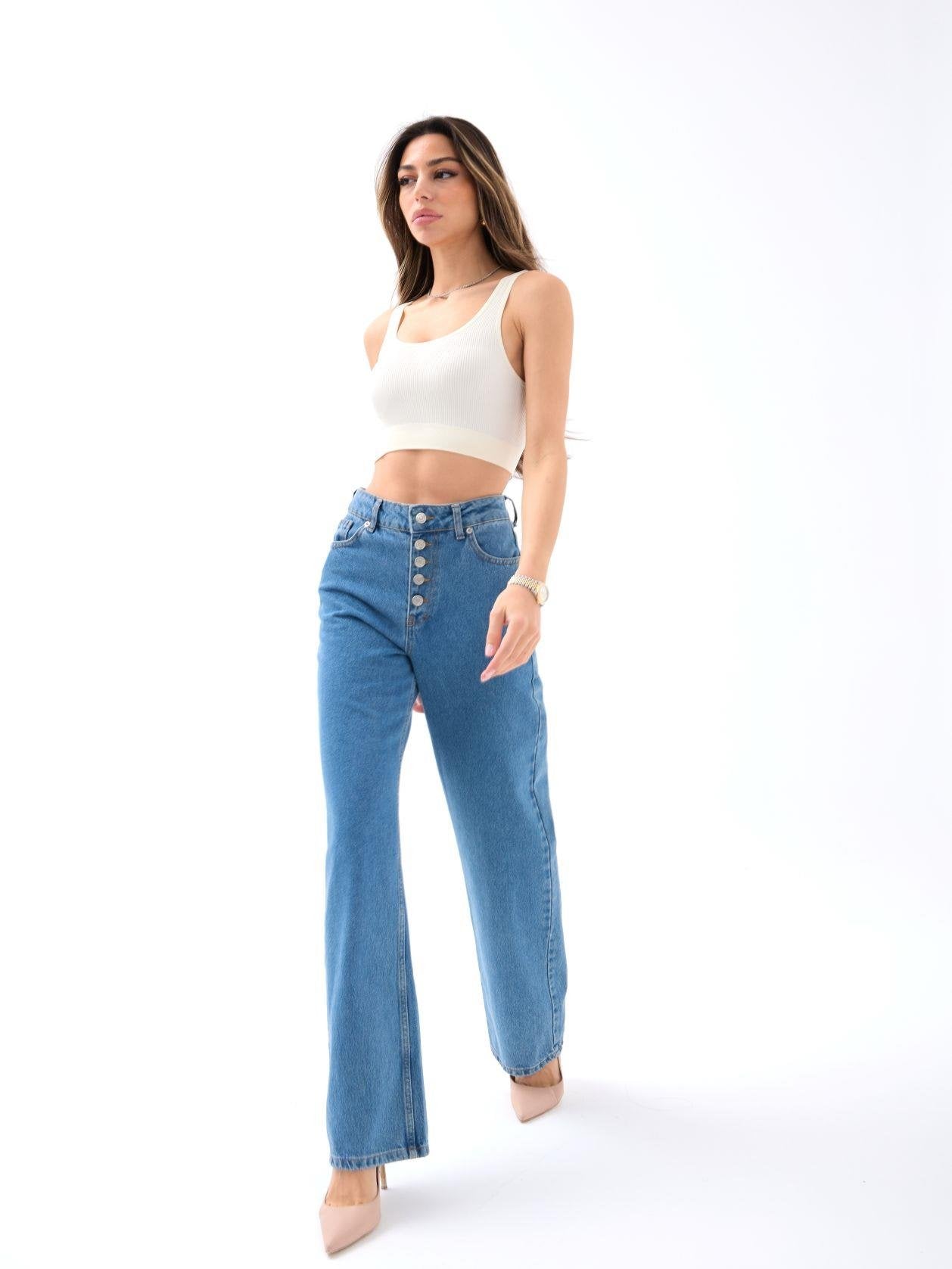 5171 DENİM BUTTONED WIDE KEG-MAVİ