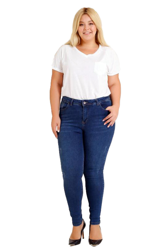 Yıpratmalı Kot Pantolon - Koyu Mavi Kot - (34-40) - 3