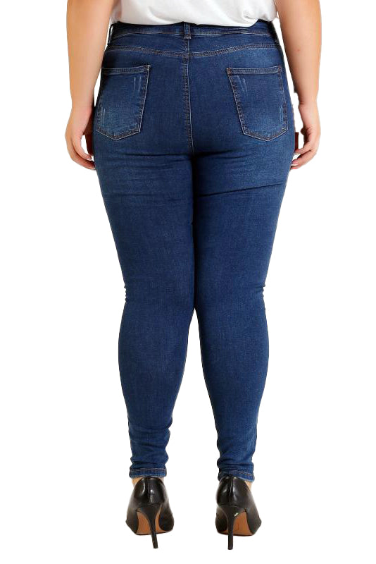 Yıpratmalı Kot Pantolon - Koyu Mavi Kot - (34-40) - 4