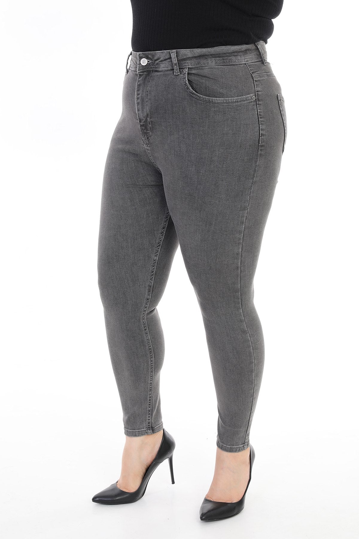 Yıpratmalı Kot Pantolon - Koyu Gri Kot - (34-40) - 3