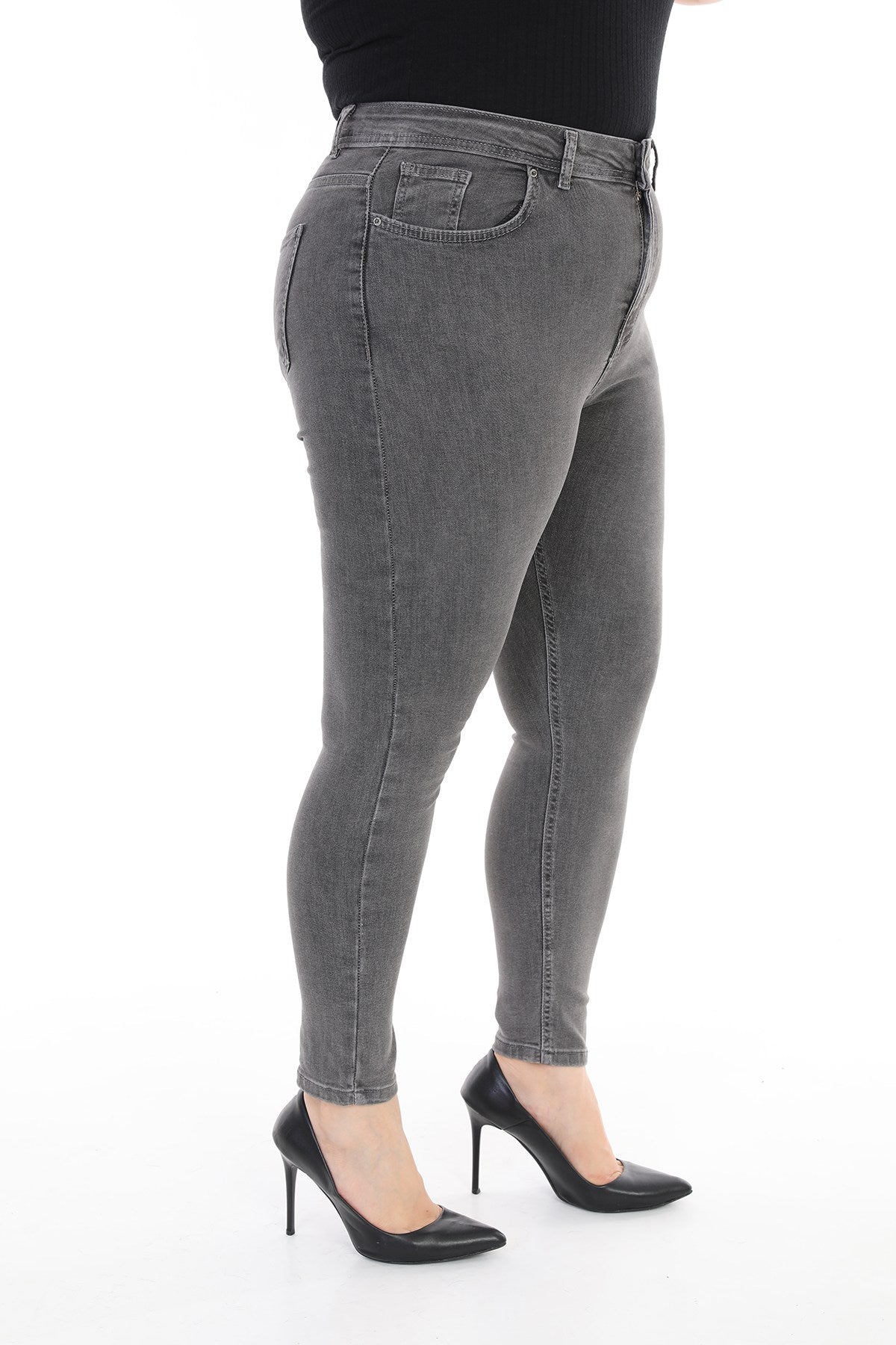 Yıpratmalı Kot Pantolon - Koyu Gri Kot - (34-40) - 4
