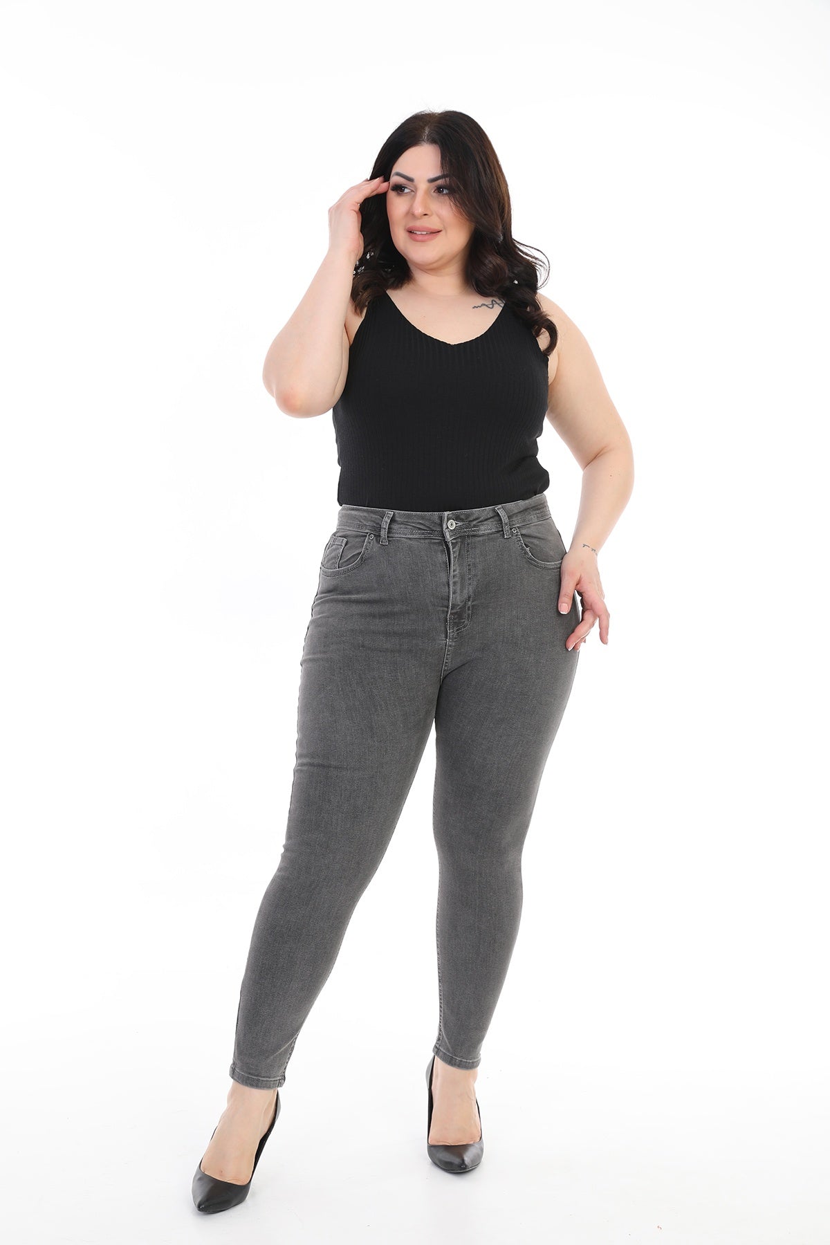 Yıpratmalı Kot Pantolon - Koyu Gri Kot - (34-40) - 6