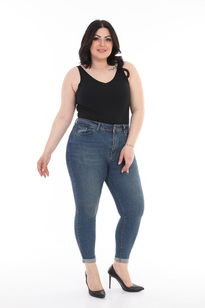 Duble Paça Kot Pantolon - Koyu Tintli Kot - (44-50) - 2
