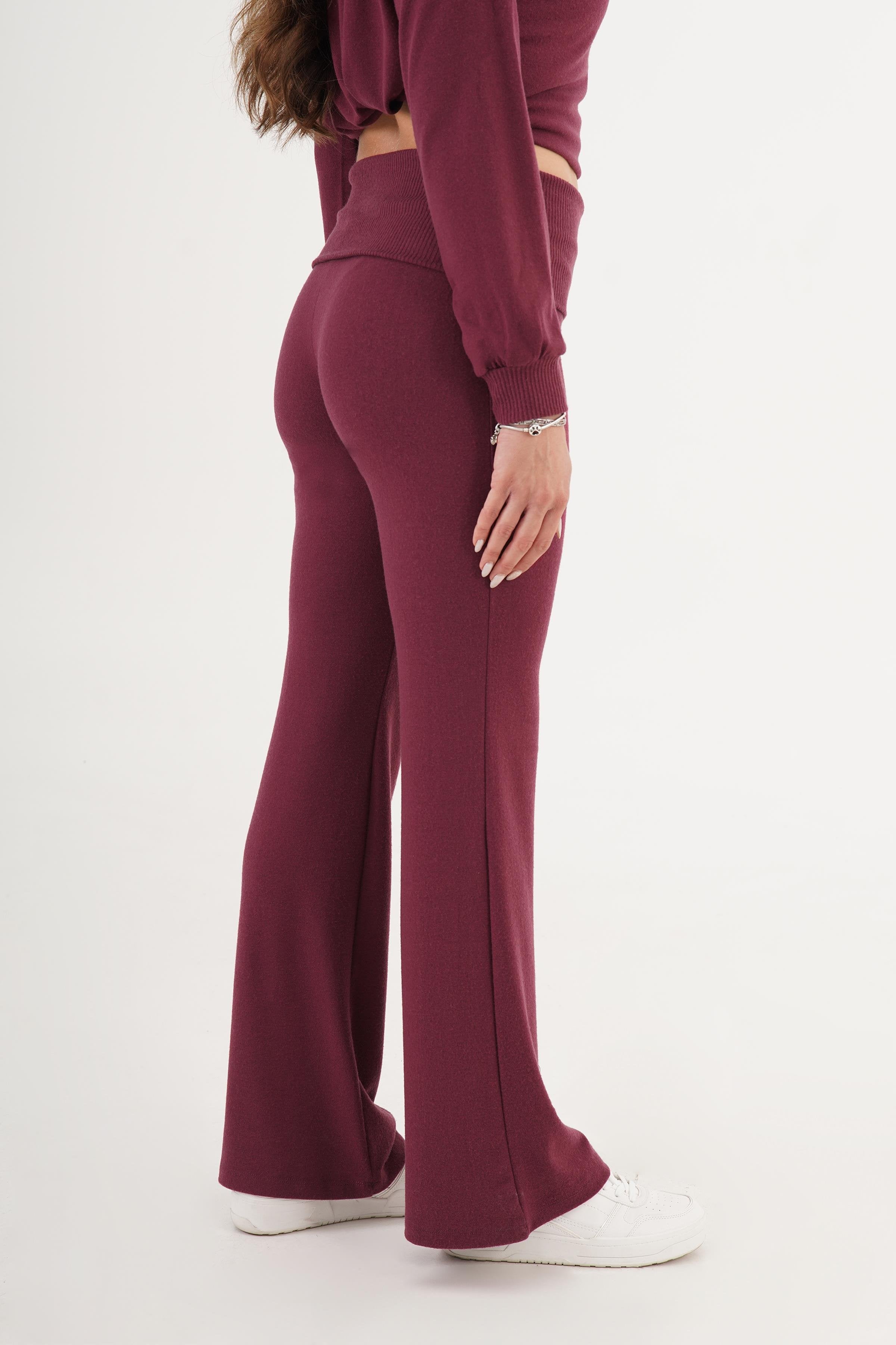Beli Ribana Detaylı Bordo Toptan Pantolon
