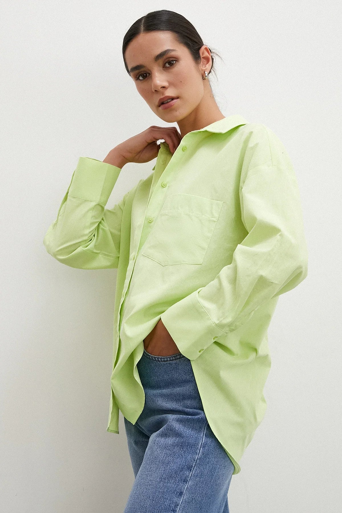 Regular Fit Poplin Gömlek - Yeşil