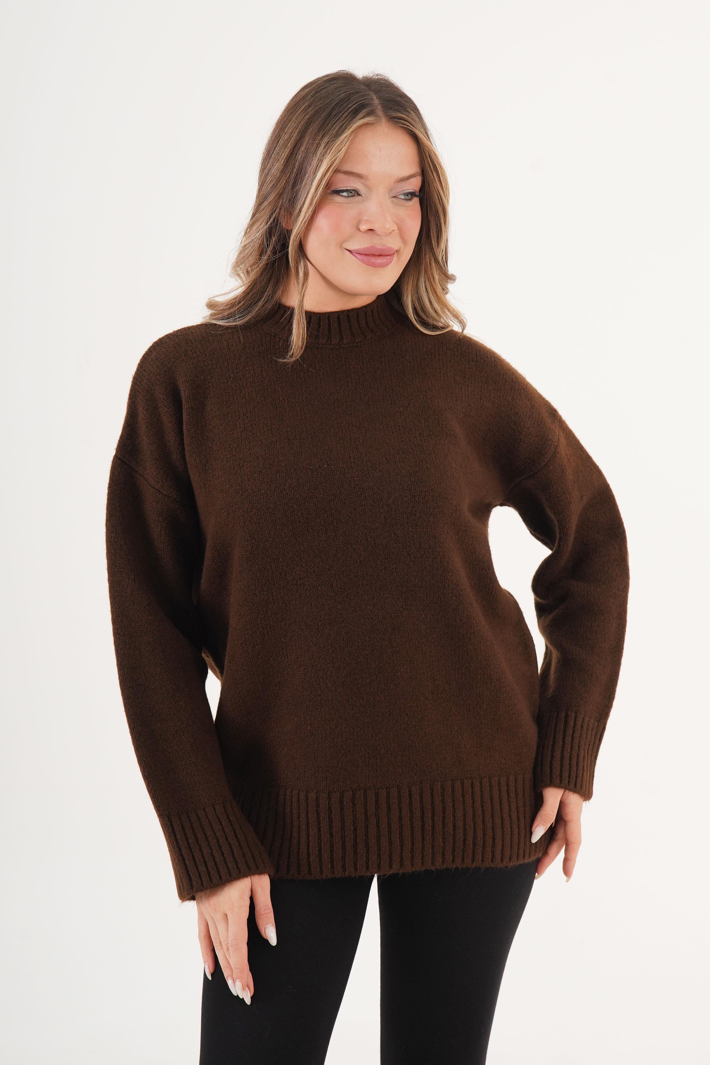 Ribana Detaylı Basic Toptan Kahve Kazak