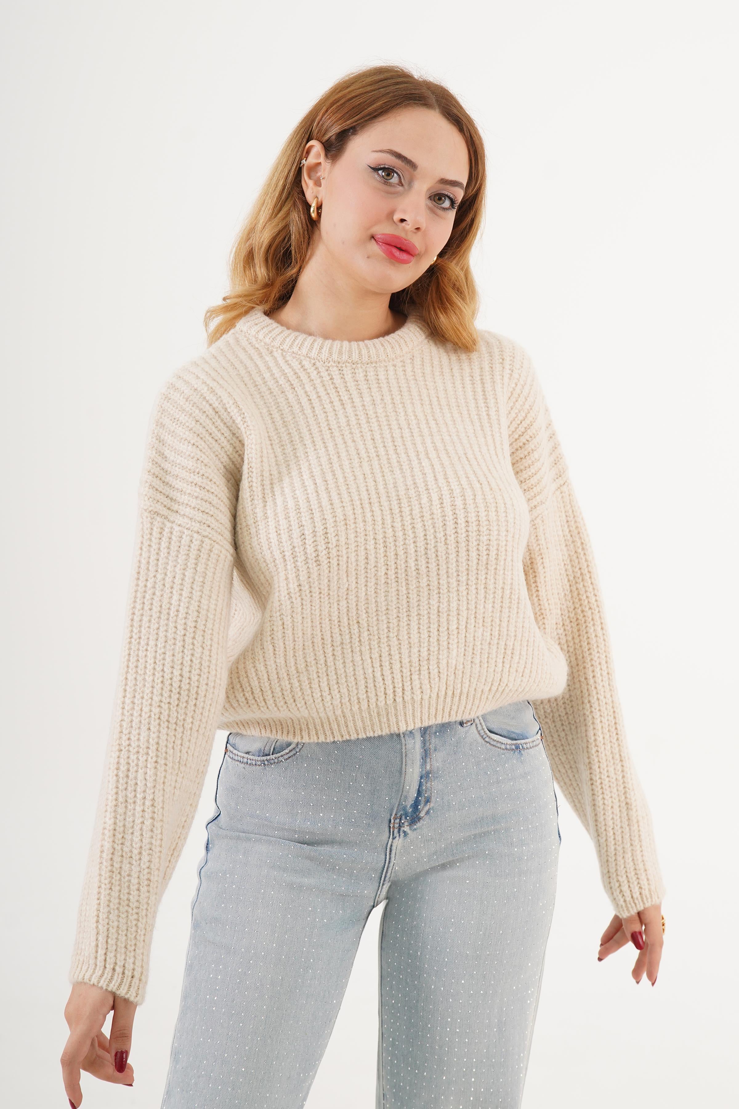 Bisiklet Yaka Basic Toptan Taş Kazak