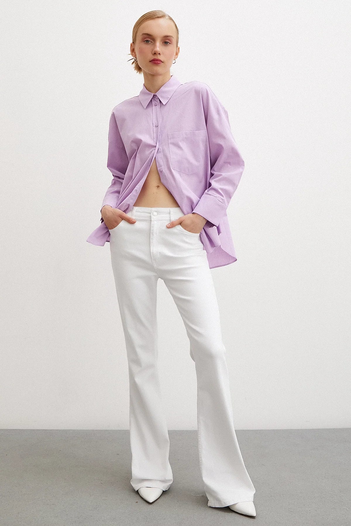 Regular Fit Poplin Gömlek - Lila