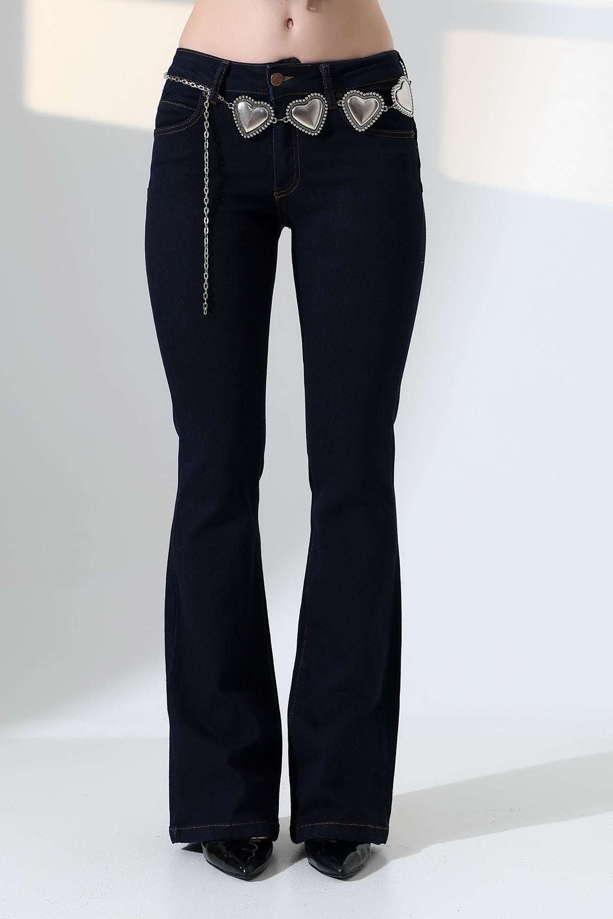 Push Up İspanyol Kot Pantolon 7108 - Slaplı Lacivert - (27-32) - 5