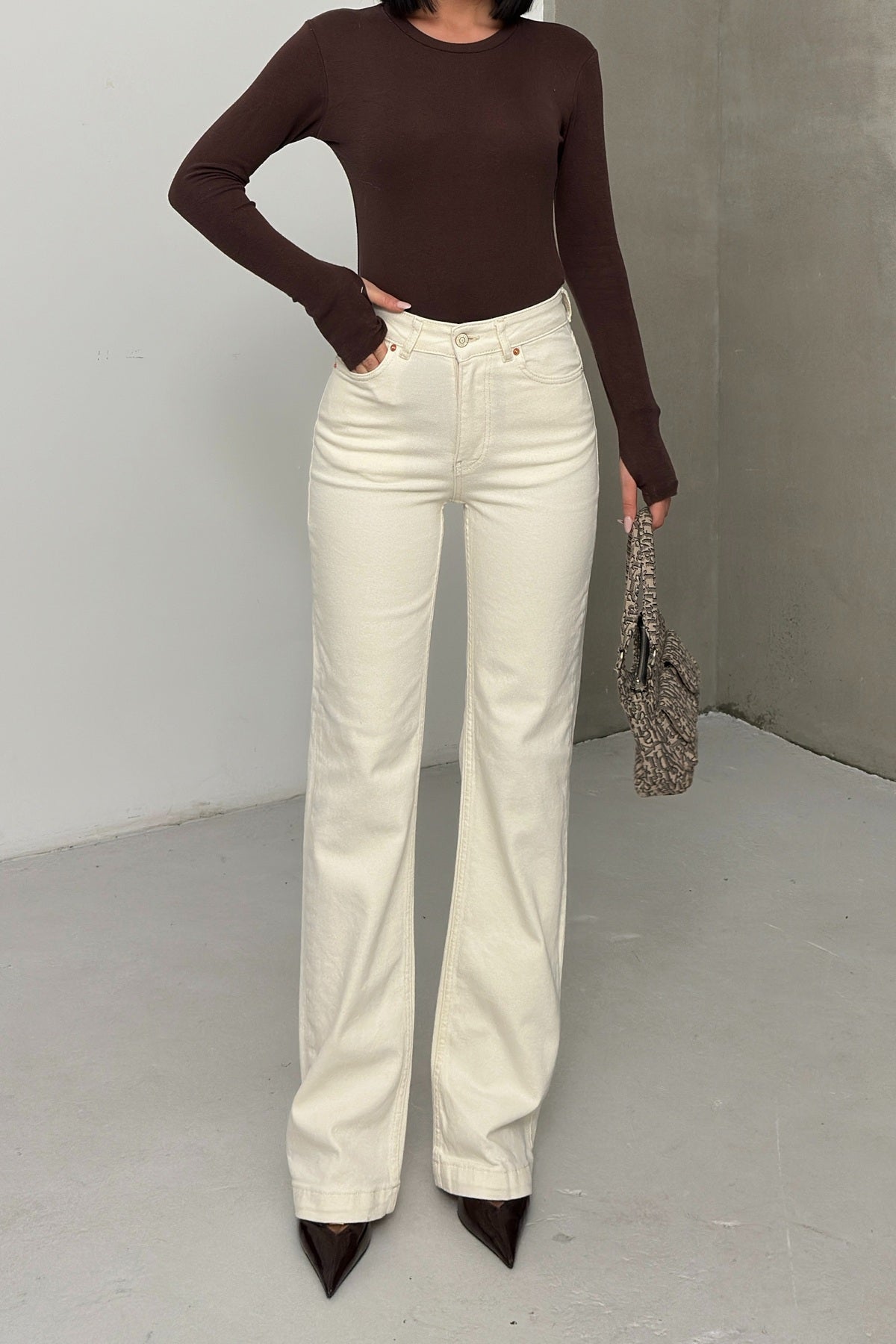 Dikişli Paça Bol Paça Relax Kot Pantolon 7026 - Naturel - (26-31) - 5