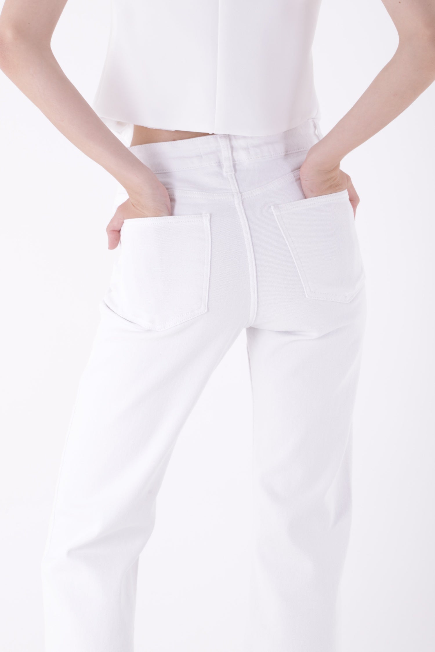 Dikişli Paça Bol Paça Relax Kot Pantolon 7026 - Beyaz - (26-31) - 5