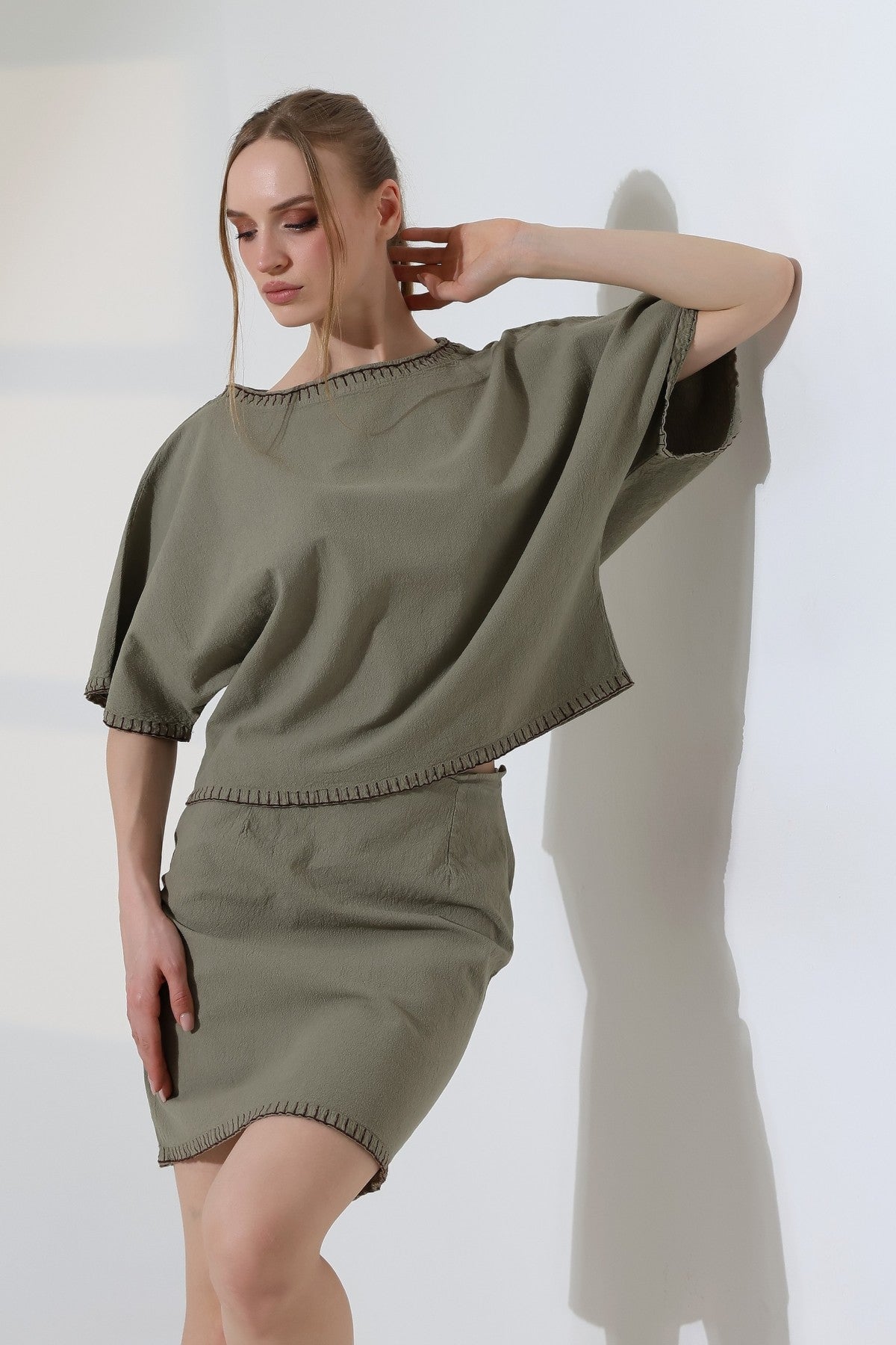 Nakışlı Oversize Bluz - Yeşil - (S-L-3) - 5