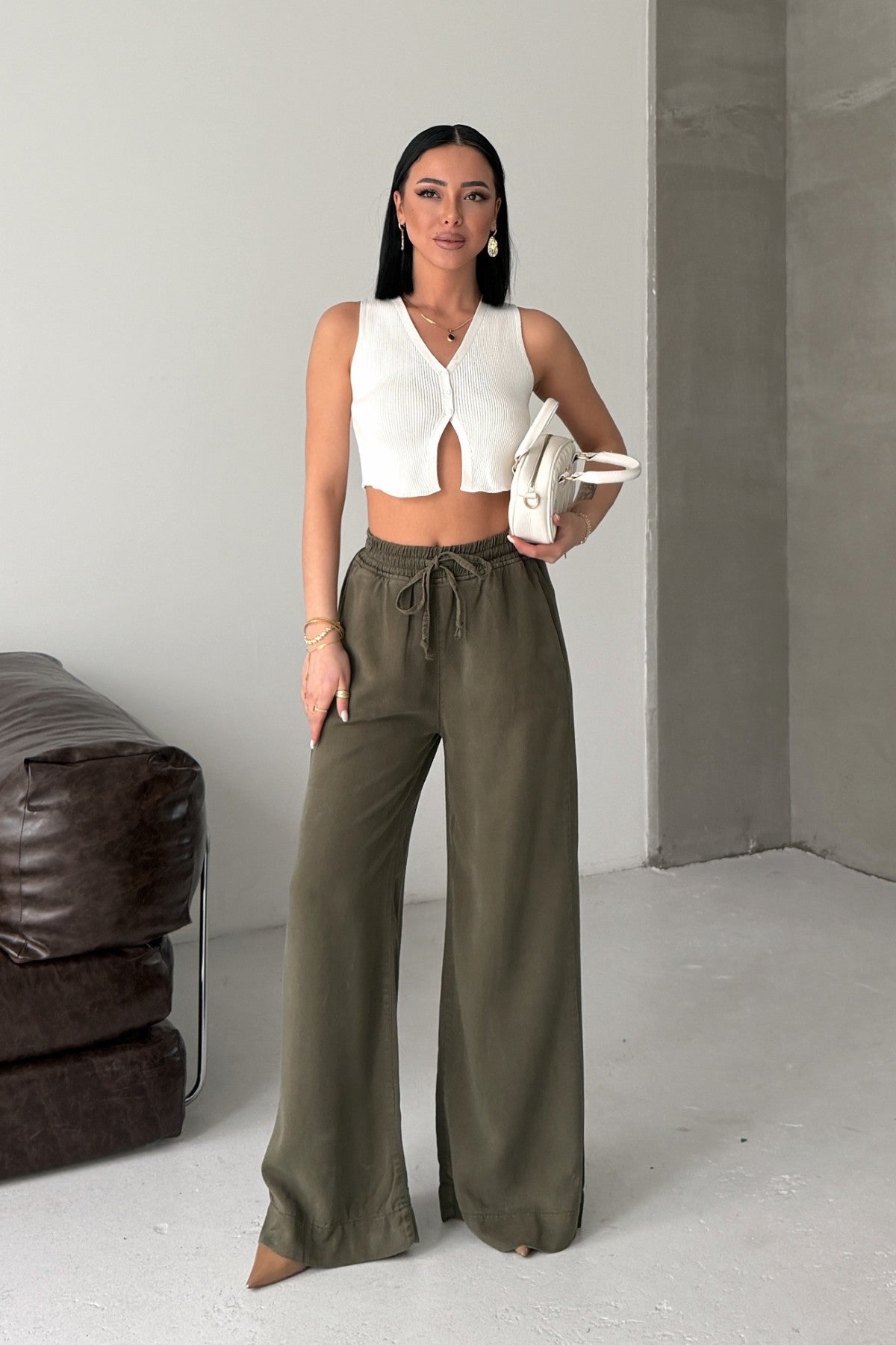 Lastikli Palazzo Pantolon 7150 - Haki - (36-42-4) - 5