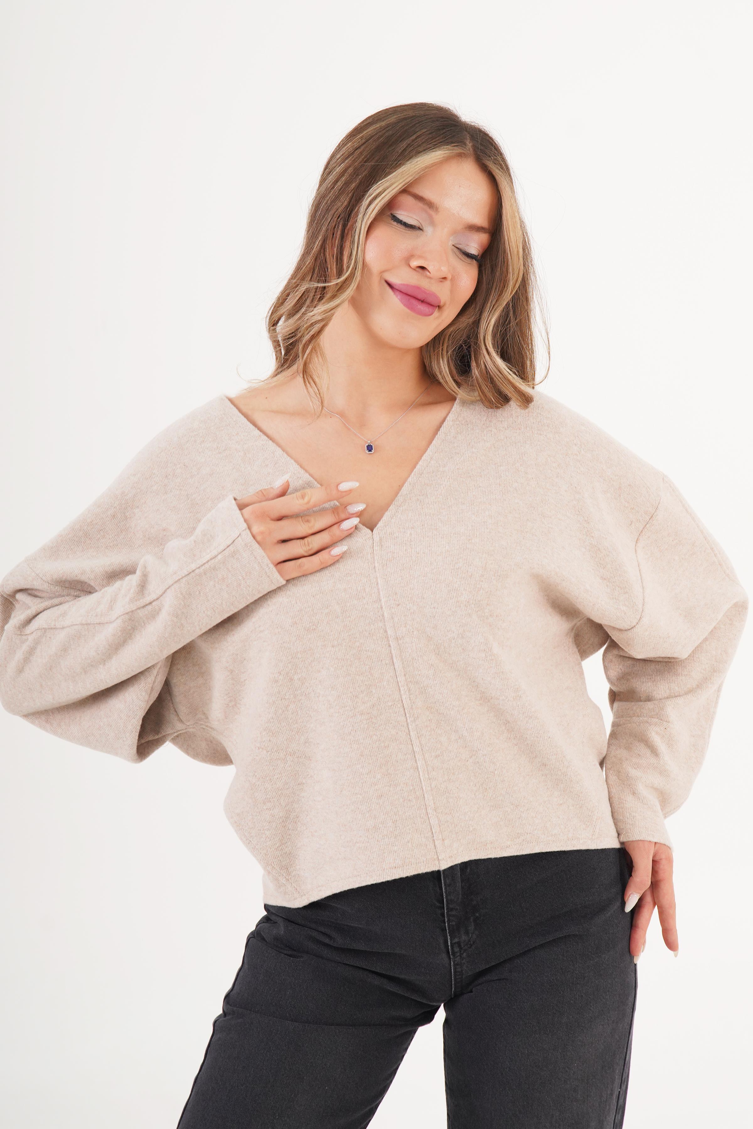 V Yaka Yarasa Model Trend Taş Bluz