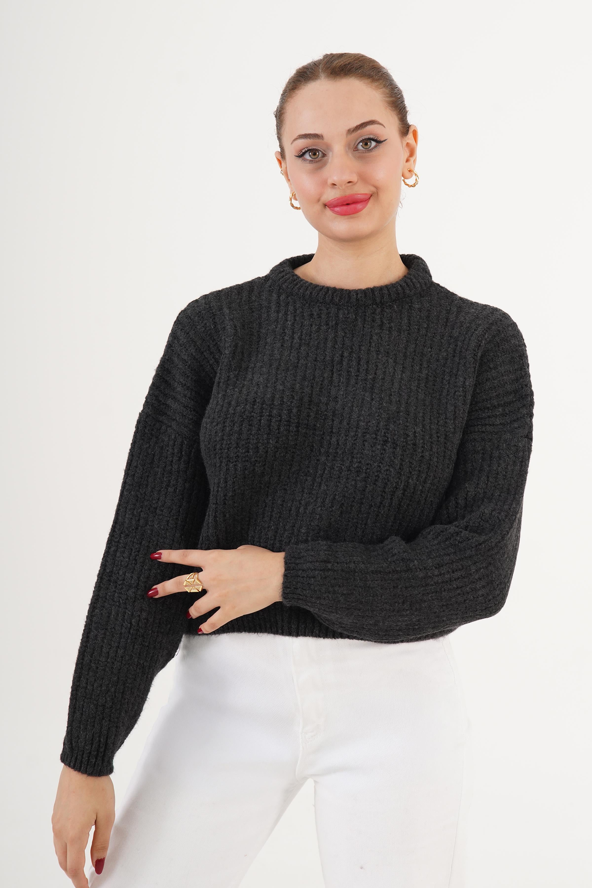 Bisiklet Yaka Basic Toptan Antrasit Kazak