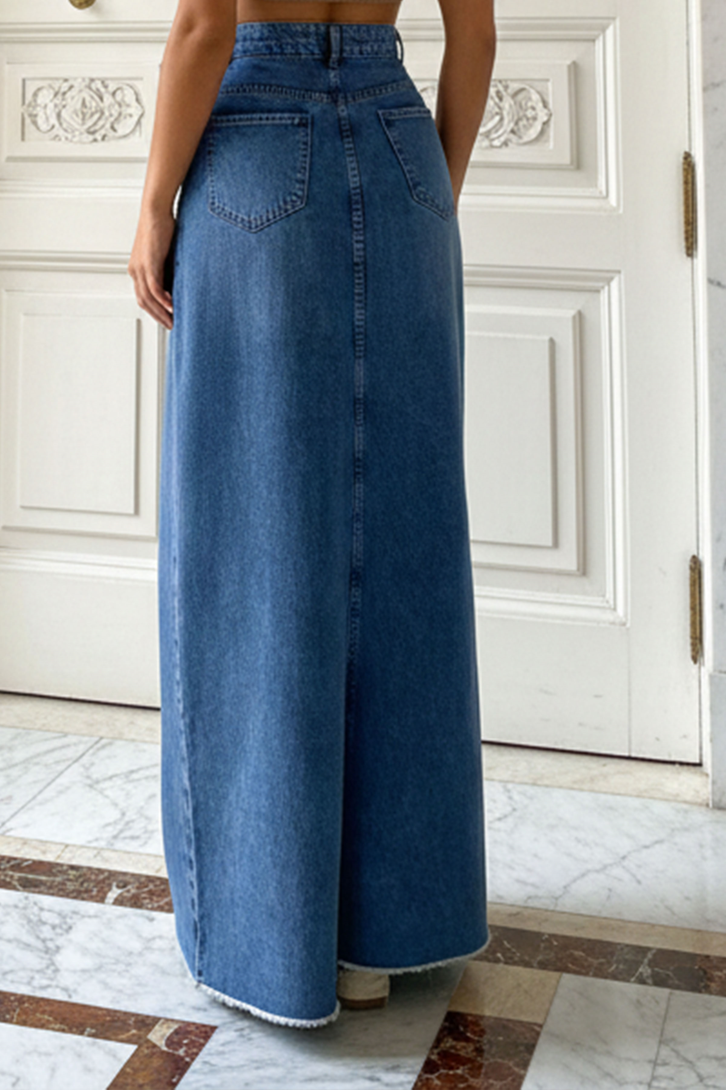 Yıkamalı Model Kadın Toptan Lacivert Uzun Etek