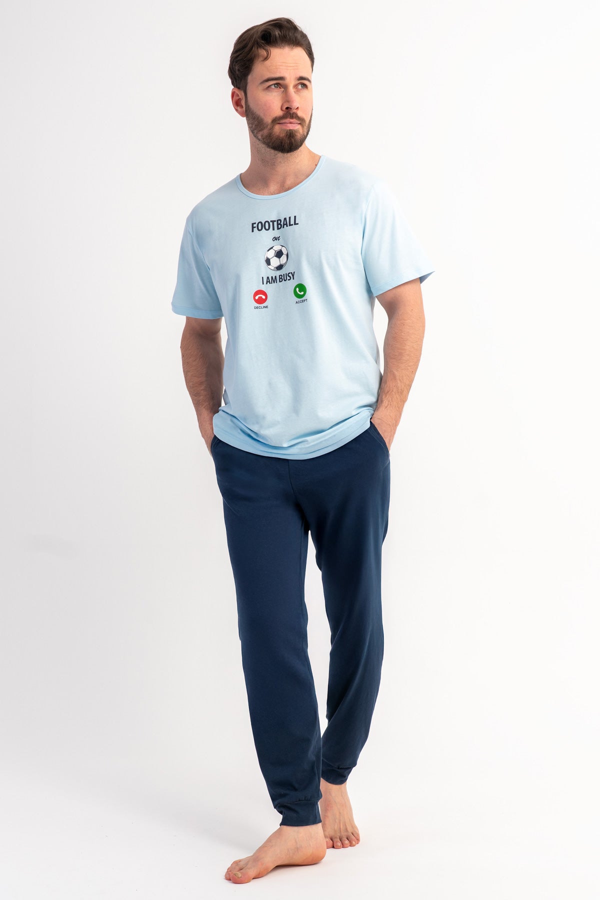 CEPLI ERKEK P.SUPREM XXL BATTAL O YAKA KISA KOL PIJAMA TAKIM - MAVI