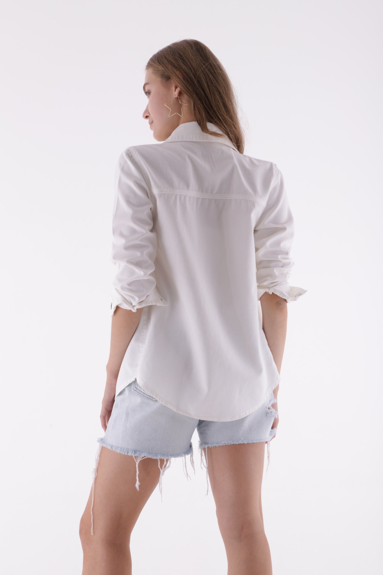 Çıtçıtlı Kot Gömlek - Beyaz - (S-XL-6) - 5