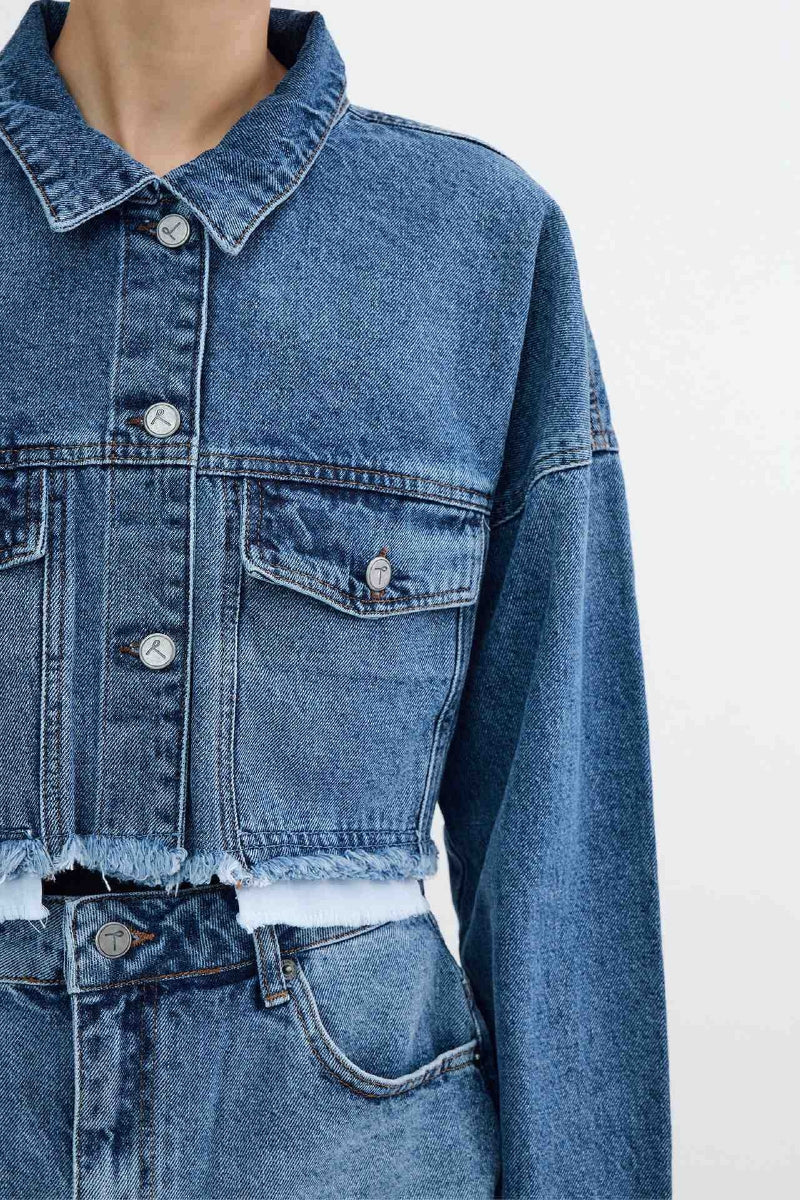 Astar Detaylı Kot Ceket - Orta Mavi Kot - (XS-L-6) - 5