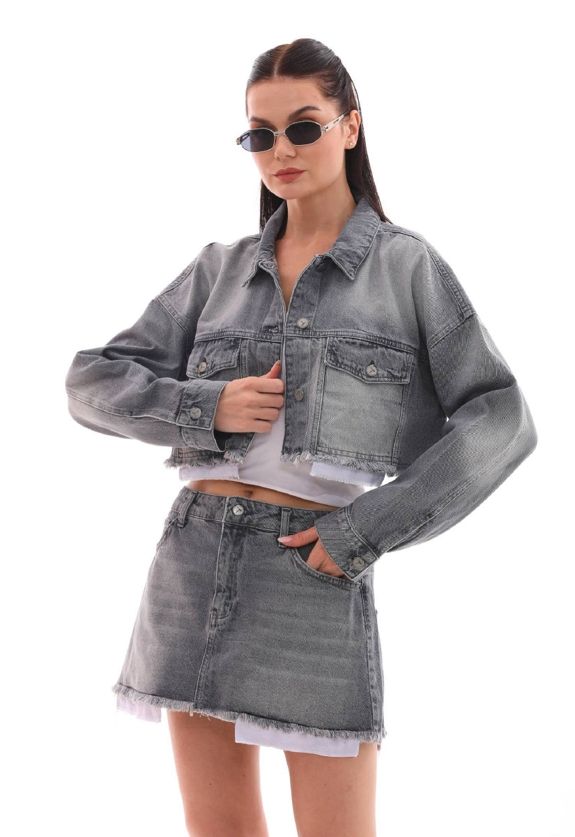Astar Detaylı Kot Ceket - Koyu Gri Kot - (XS-L-6) - 2