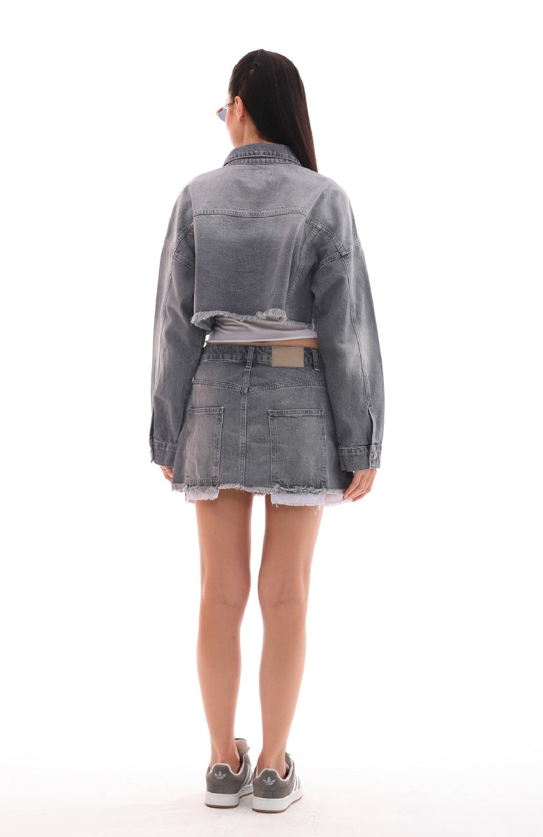 Astar Detaylı Kot Ceket - Koyu Gri Kot - (XS-L-6) - 3