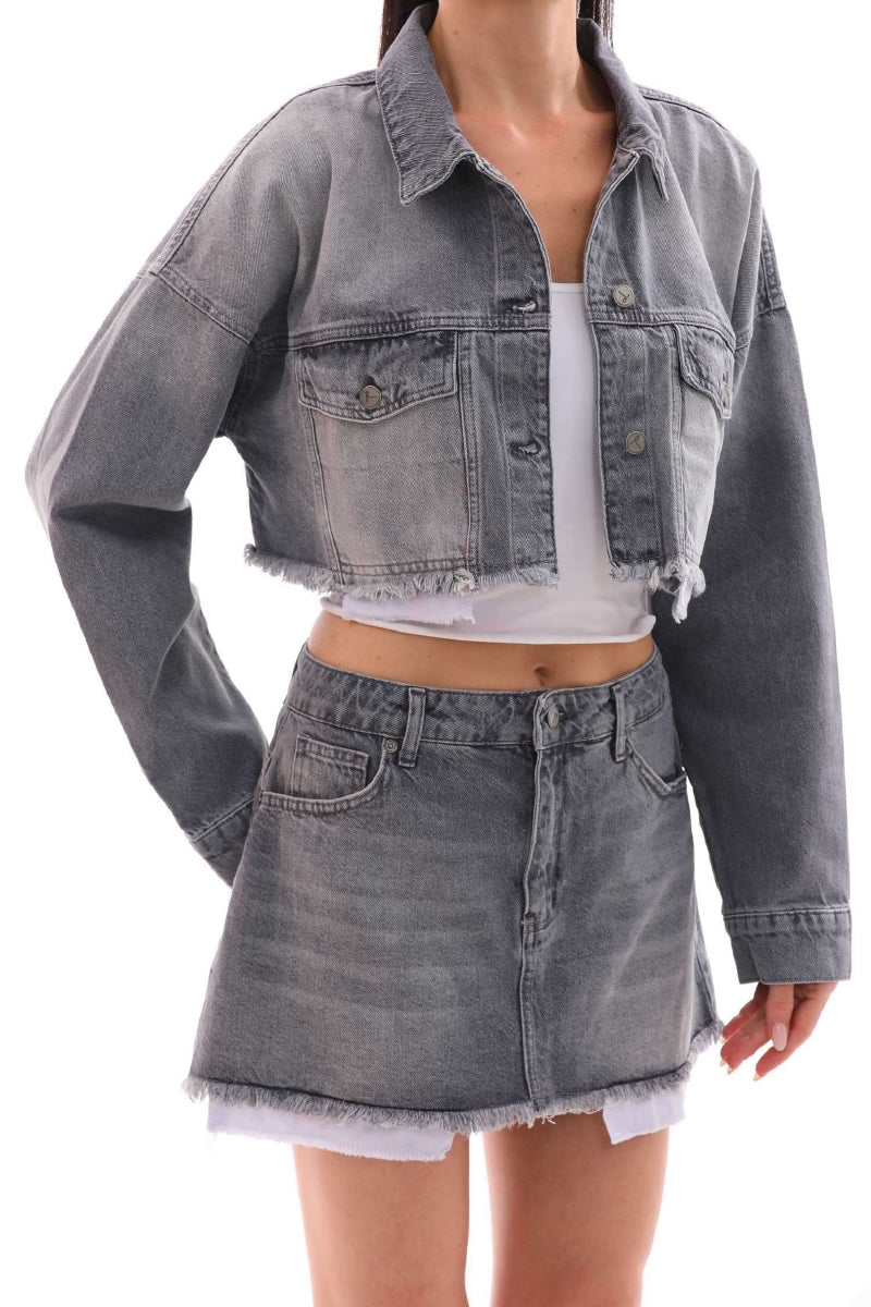 Astar Detaylı Kot Ceket - Koyu Gri Kot - (XS-L-6) - 4