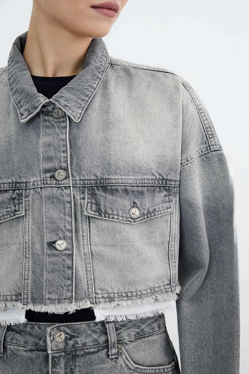 Astar Detaylı Kot Ceket - Koyu Gri Kot - (XS-L-6) - 6