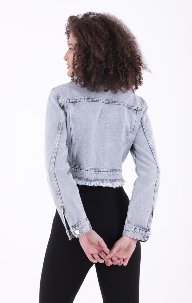 Fermuarlı Püskül Detaylı Kot Ceket - Kar Yıkama Açık Mavi - (S-XL-6) - 3