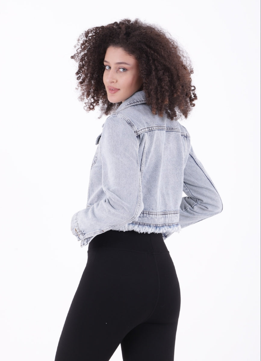 Fermuarlı Püskül Detaylı Kot Ceket - Kar Yıkama Açık Mavi - (S-XL-6) - 5