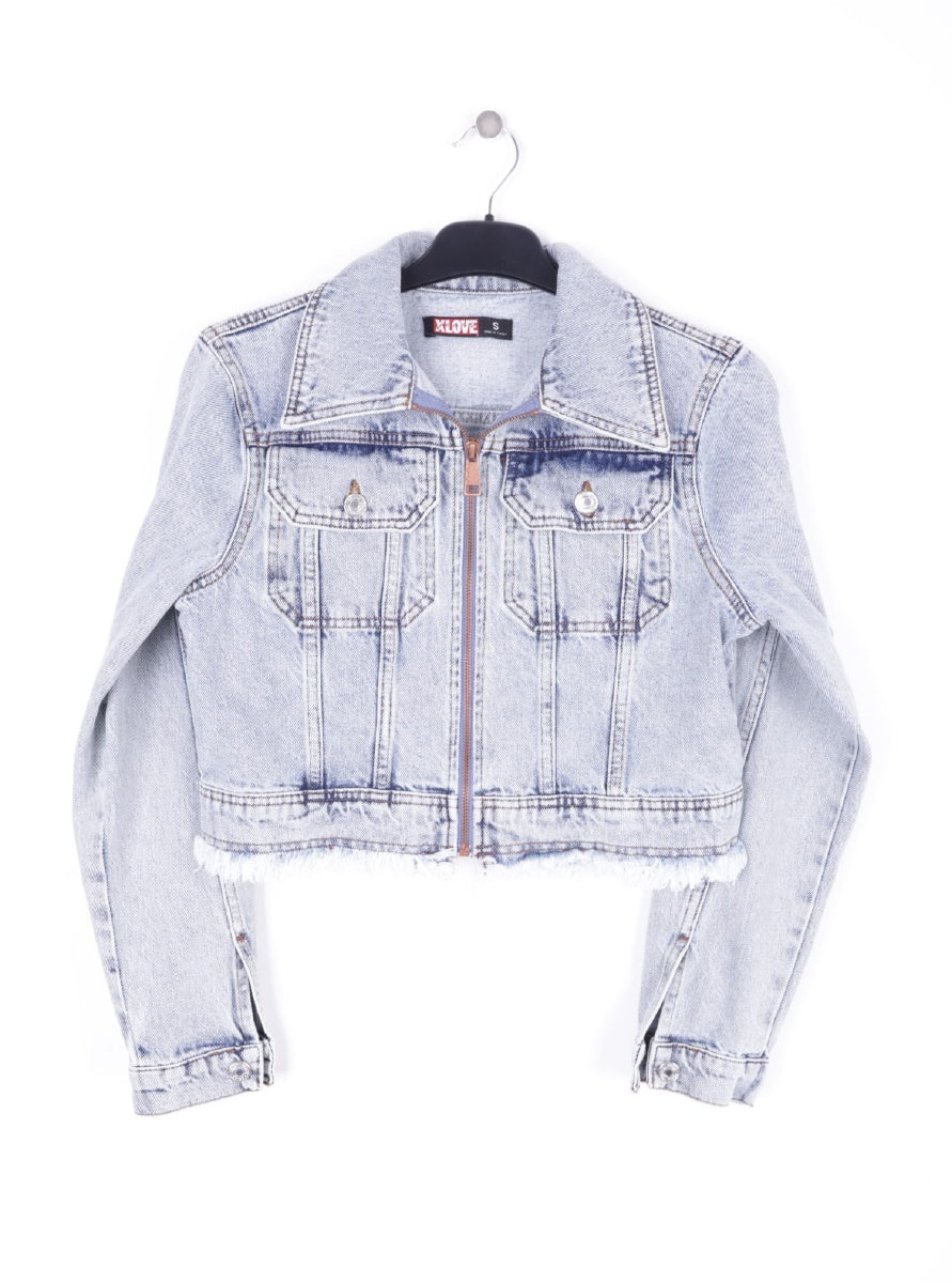 Fermuarlı Püskül Detaylı Kot Ceket - Kar Yıkama Açık Mavi - (S-XL-6) - 6