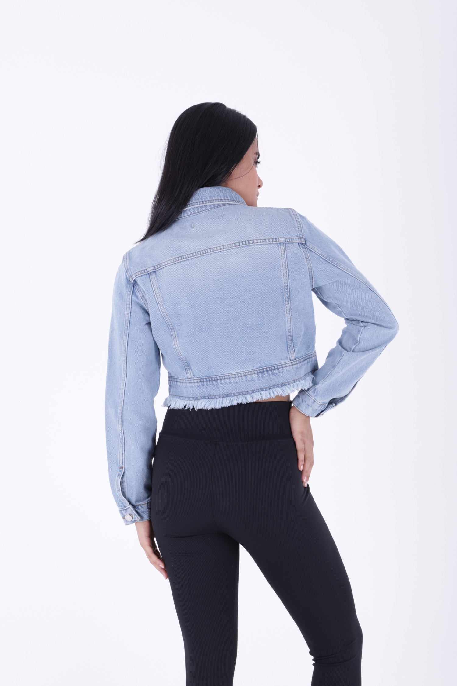 Fermuarlı Püskül Detaylı Kot Ceket - Buz Mavisi ve Tintli - (S-XL-6) - 4