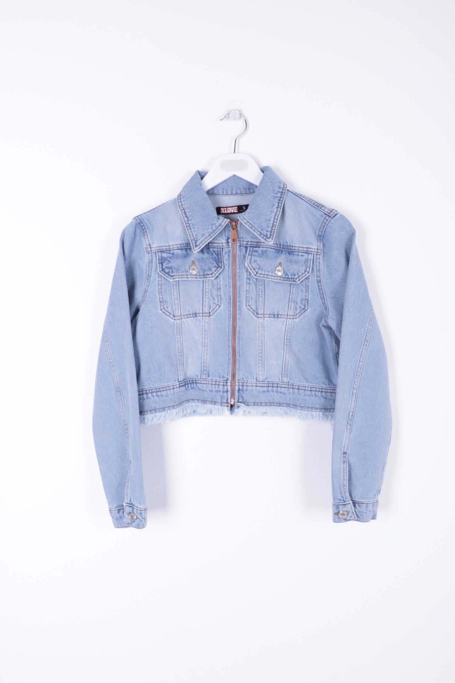 Fermuarlı Püskül Detaylı Kot Ceket - Buz Mavisi ve Tintli - (S-XL-6) - 6