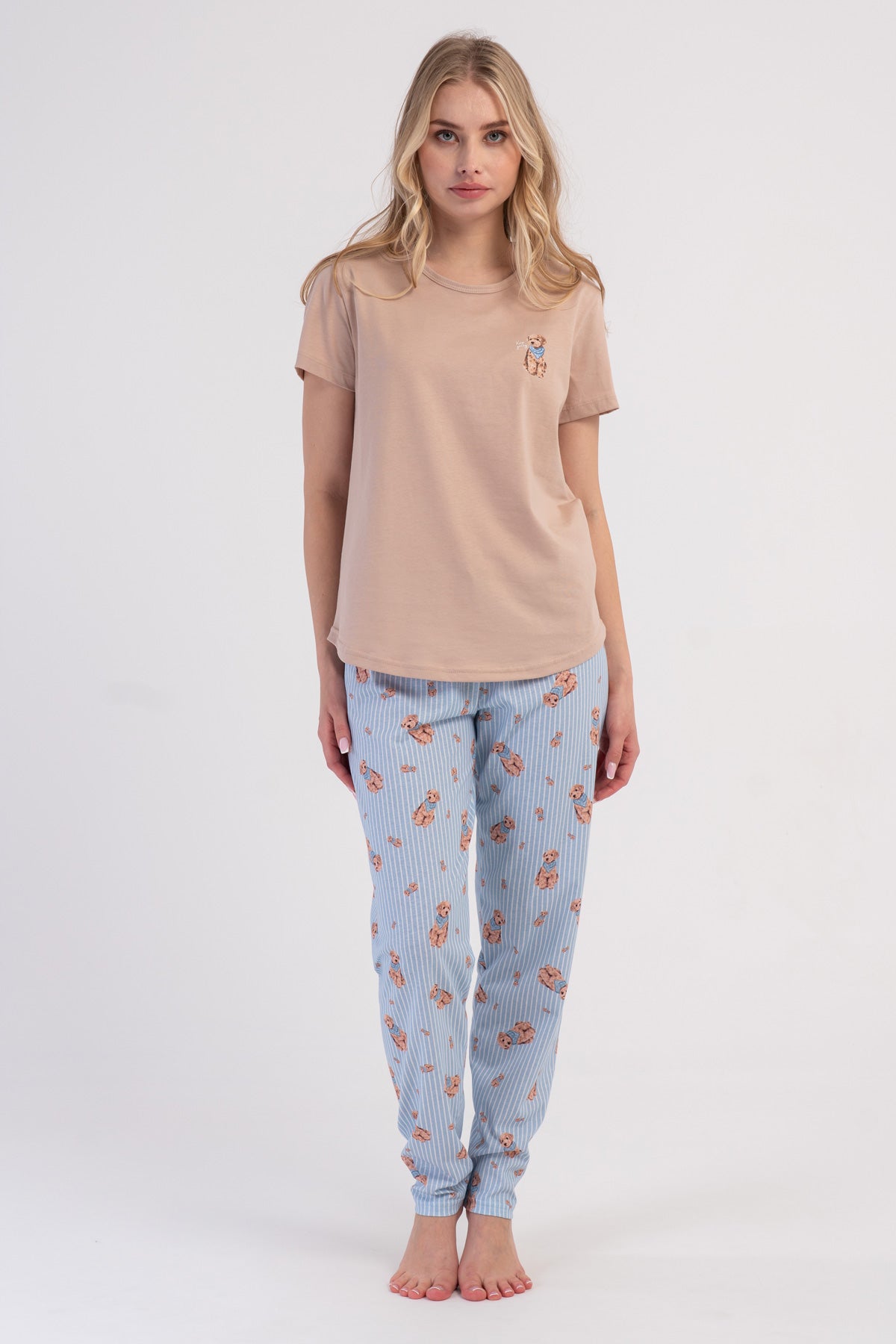 KADIN P.SUPREM O YAKA KISA KOL ETEGI OVAL PIJAMA TAKIM - BEJ