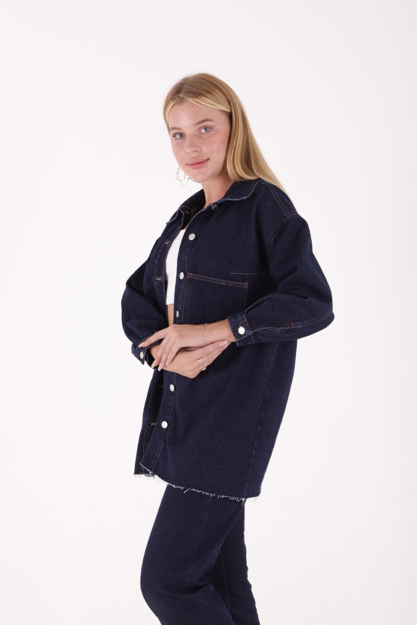 Nakışlı Kot Ceket - Slaplı Lacivert - (S-XL) - 3