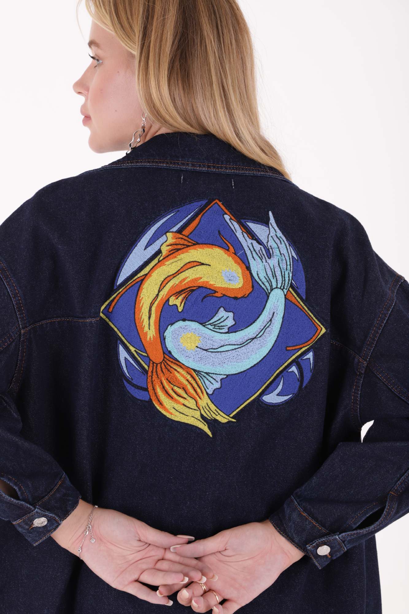 Nakışlı Kot Ceket - Slaplı Lacivert - (S-XL) - 5