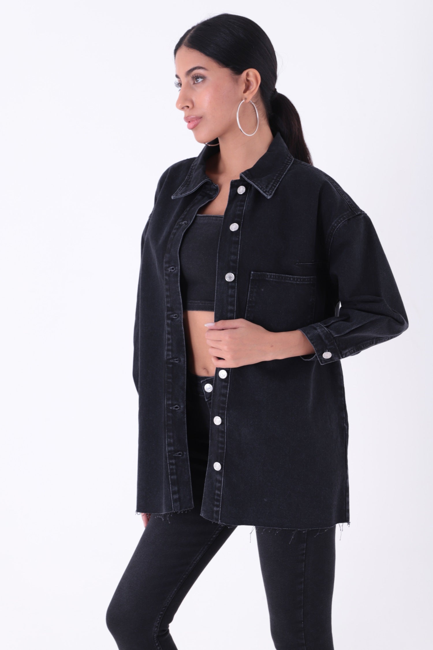 Nakışlı Kot Ceket - Düz Antrasit - (S-XL) - 2