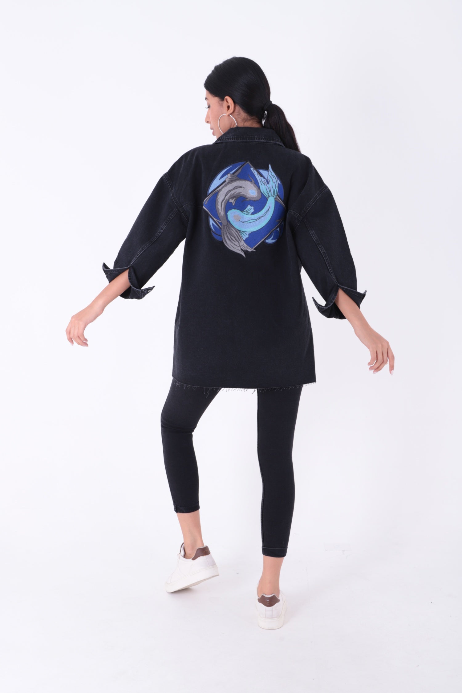 Nakışlı Kot Ceket - Düz Antrasit - (S-XL) - 3