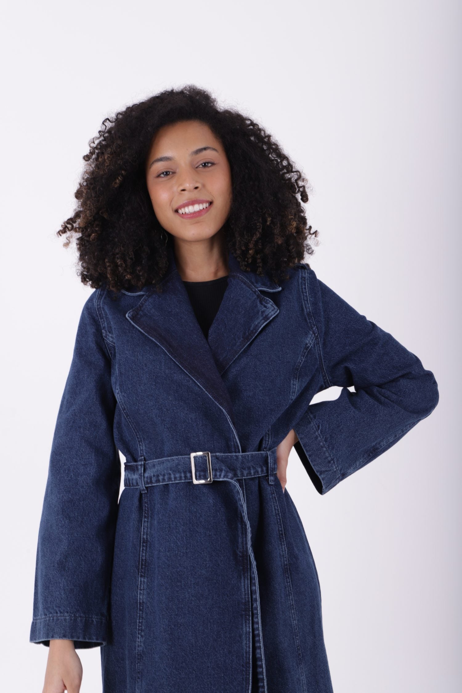 Kemerli Kot Trençkot - Düz Koyu Rins - (S-XL-6-2) - 3
