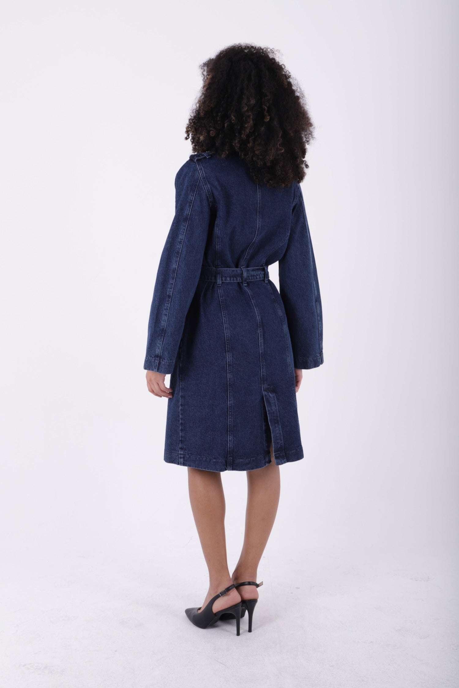 Kemerli Kot Trençkot - Düz Koyu Rins - (S-XL-6-2) - 4