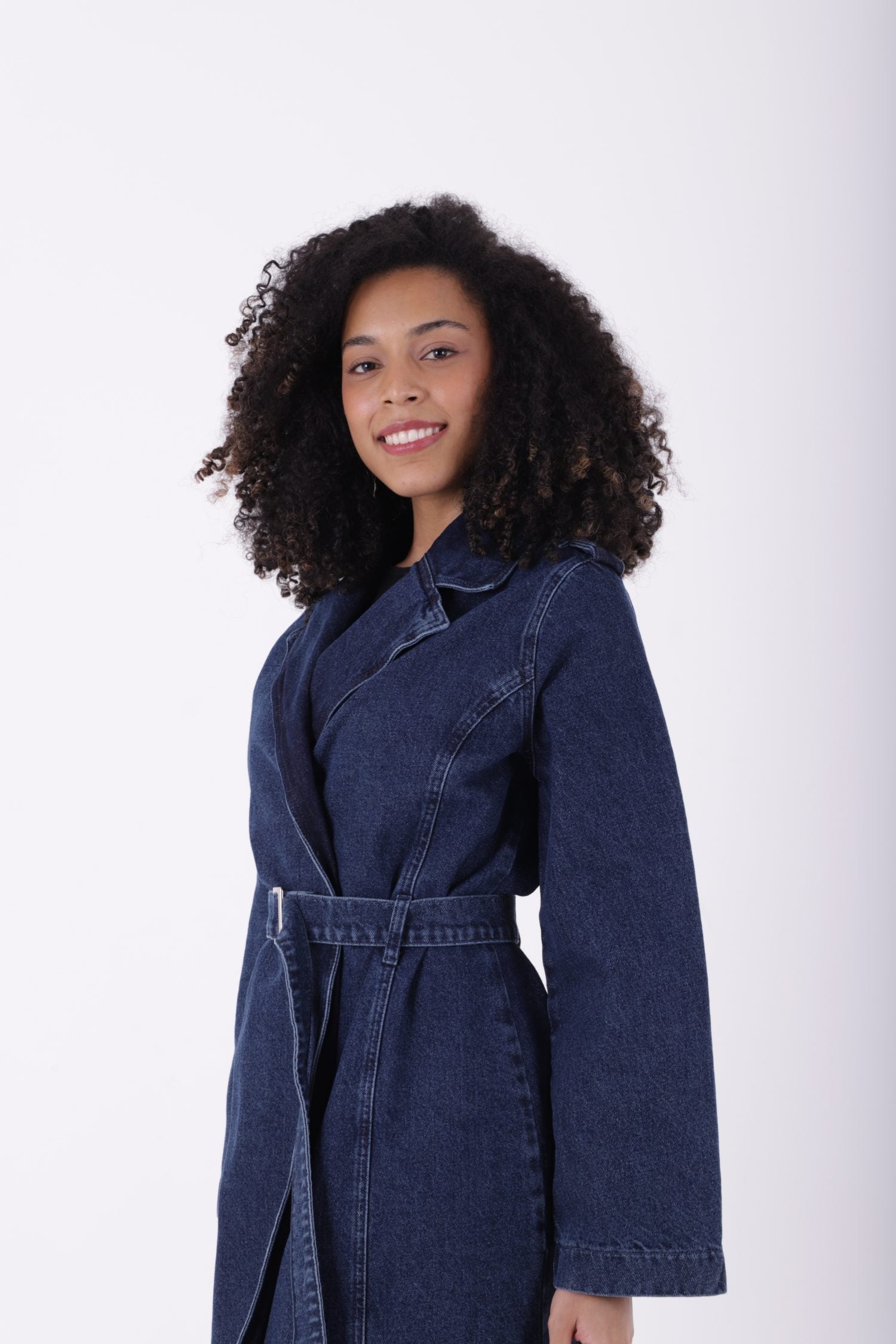 Kemerli Kot Trençkot - Düz Koyu Rins - (S-XL-6-2) - 5