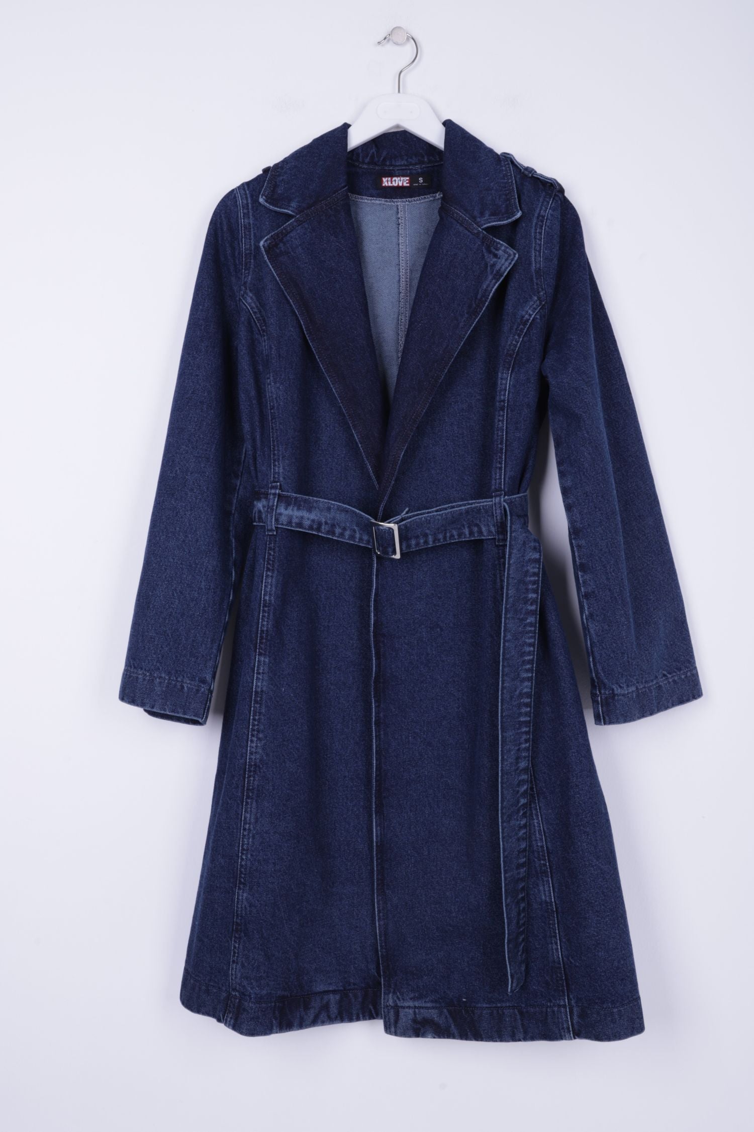 Kemerli Kot Trençkot - Düz Koyu Rins - (S-XL-6-2) - 6