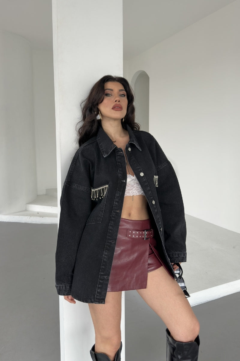 Oversize Kot Gömleklı - Düz Antrasit - (S+XL+4) - 6