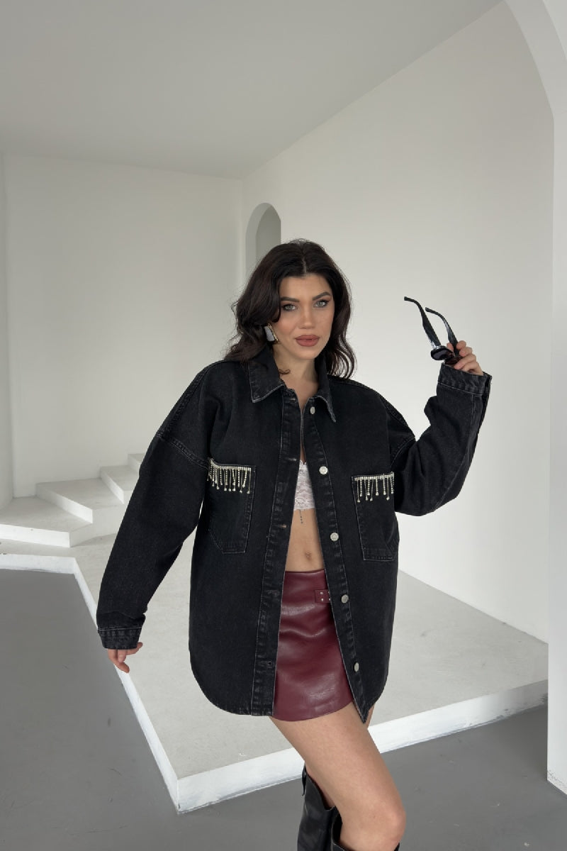 Oversize Kot Gömleklı Düz Antrasit