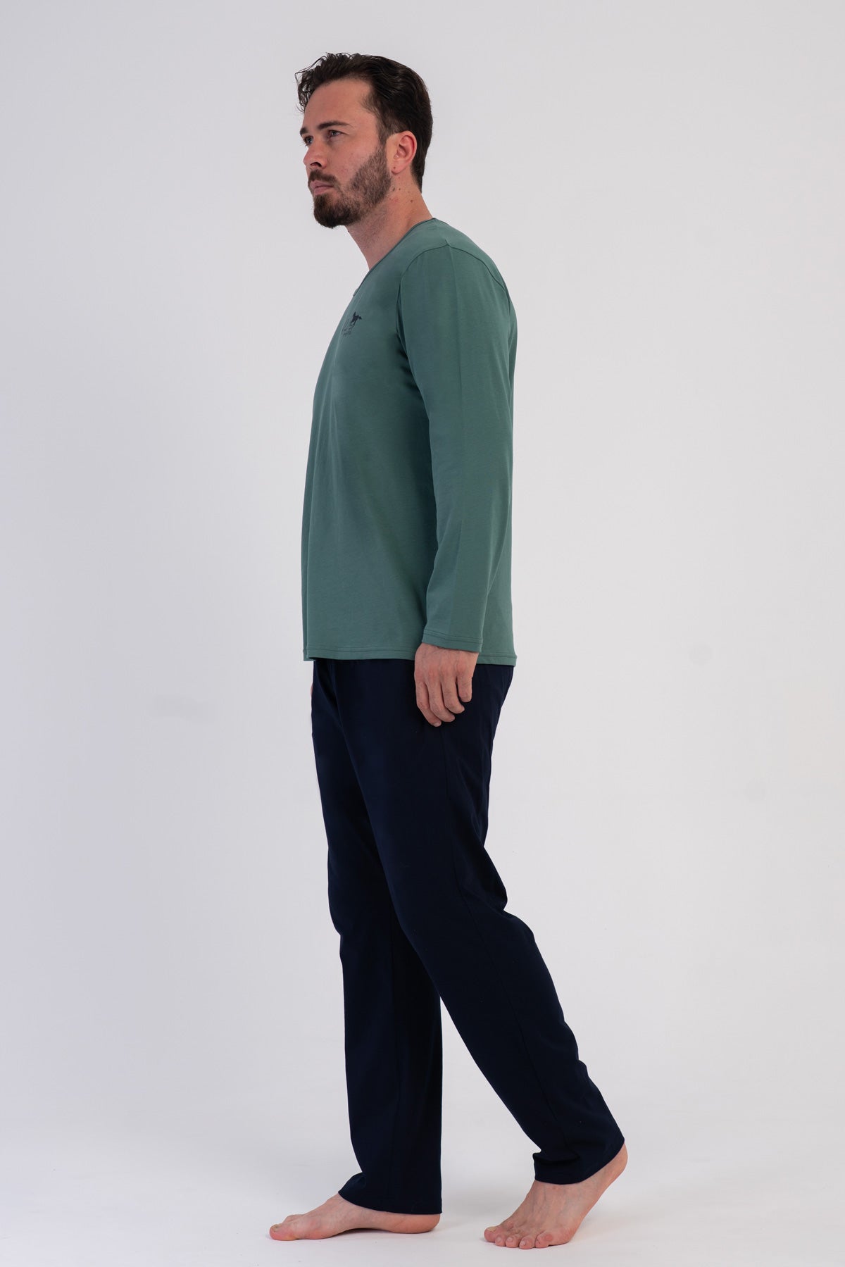 CEPLI ERKEK P.SUPREM XXL O YAKA UZUN KOL PIJAMA TAKIM - K.YESIL
